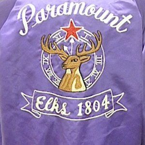 Vintage PARAMOUNT ELKS purple satin moto bomber bowling jacket elk Mr Mort XL